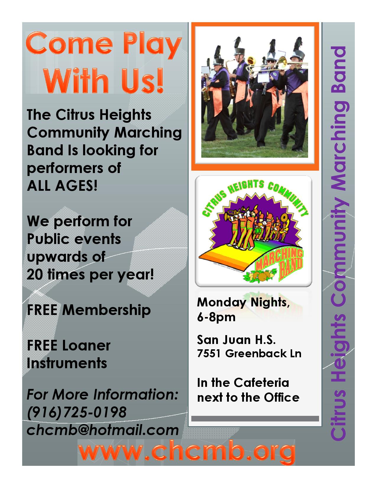 community marching band sunrise recreation and park district marching band flyer